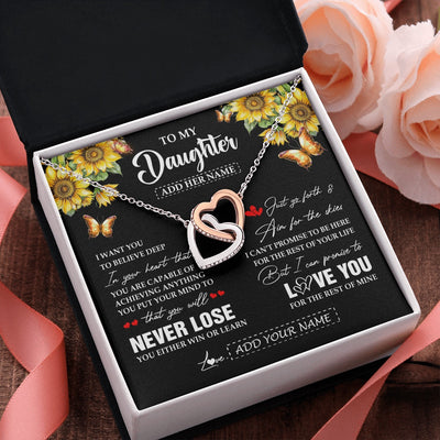 Interlocking Hearts Necklace Stainless Steel & Rose Gold Finish | 2 | Personalized To My Daughter Necklace From Mom Dad Mother You Will Never Lose Sunflower Daughter Birthday Gifts Graduation Christmas Gift Box Message Card | teecentury.myshopify