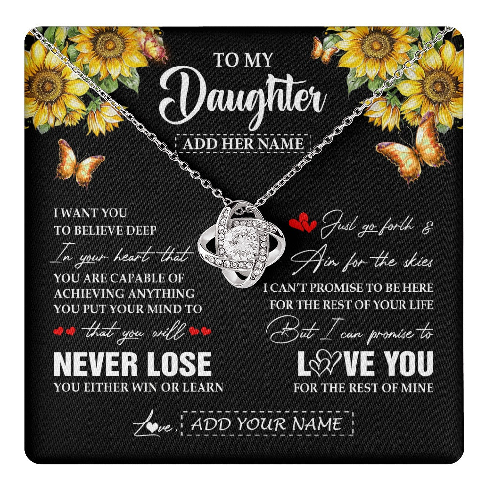 Love Knot Necklace 14K White Gold Finish | 1 | Personalized To My Daughter Necklace From Mom Dad Mother You Will Never Lose Sunflower Daughter Birthday Gifts Graduation Christmas Gift Box Message Card | teecentury.myshopify