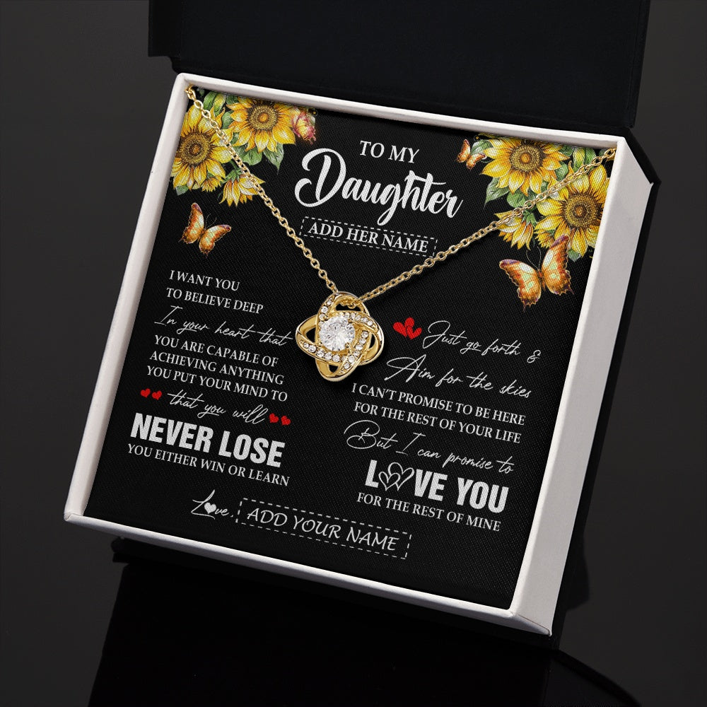 Love Knot Necklace 18K Yellow Gold Finish | 2 | Personalized To My Daughter Necklace From Mom Dad Mother You Will Never Lose Sunflower Daughter Birthday Gifts Graduation Christmas Gift Box Message Card | teecentury.myshopify