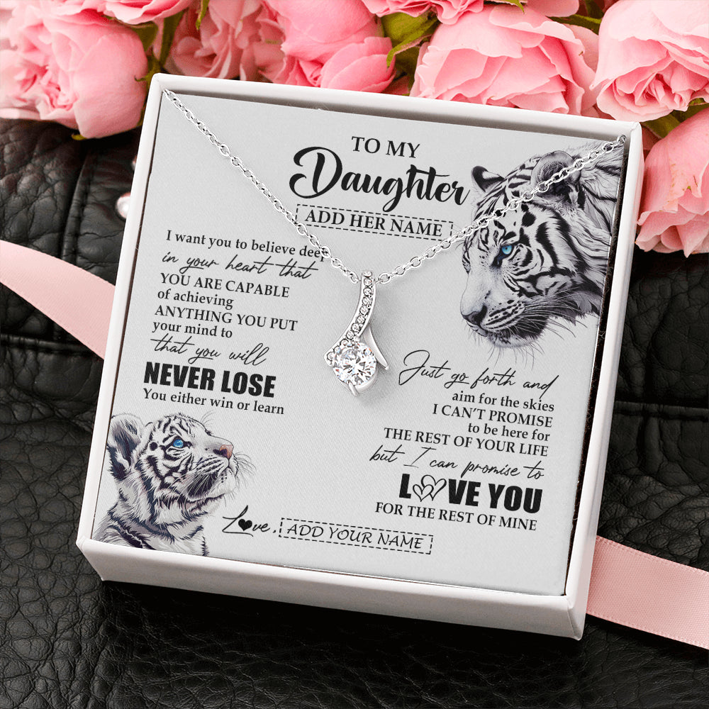 Alluring Beauty Necklace 14K White Gold Finish | 2 | Personalized To My Daughter Necklace From Mom Dad Mother You Will Never Lose White Tiger Daughter Birthday Gifts Graduation Christmas Gift Box Message Card | teecentury