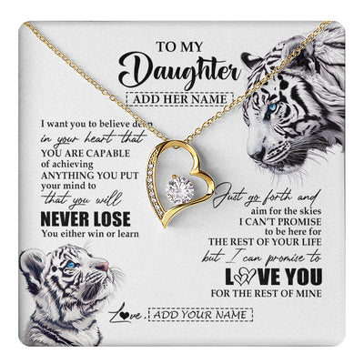 Forever Love Necklace 18K Yellow Gold Finish | 1 | Personalized To My Daughter Necklace From Mom Dad Mother You Will Never Lose White Tiger Daughter Birthday Gifts Graduation Christmas Gift Box Message Card | teecentury