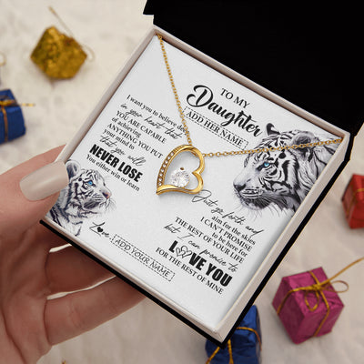 Forever Love Necklace 18K Yellow Gold Finish | 2 | Personalized To My Daughter Necklace From Mom Dad Mother You Will Never Lose White Tiger Daughter Birthday Gifts Graduation Christmas Gift Box Message Card | teecentury