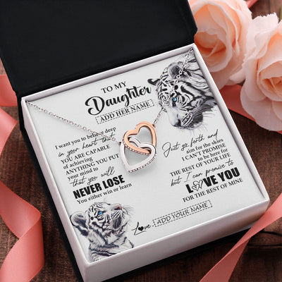 Interlocking Hearts Necklace Stainless Steel & Rose Gold Finish | 2 | Personalized To My Daughter Necklace From Mom Dad Mother You Will Never Lose White Tiger Daughter Birthday Gifts Graduation Christmas Gift Box Message Card | teecentury