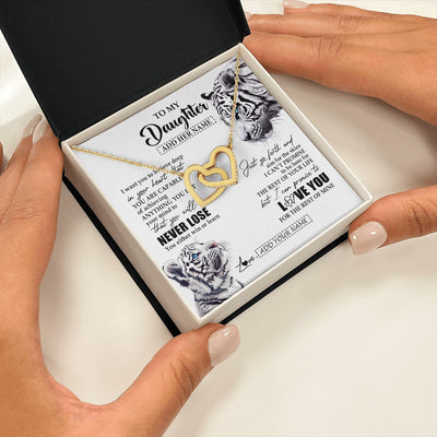 Interlocking Hearts Necklace 18K Yellow Gold Finish | 2 | Personalized To My Daughter Necklace From Mom Dad Mother You Will Never Lose White Tiger Daughter Birthday Gifts Graduation Christmas Gift Box Message Card | teecentury