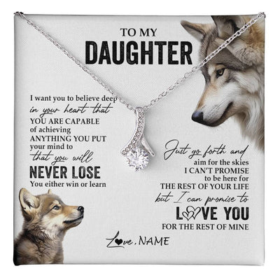 Alluring Beauty Necklace 14K White Gold Finish | 1 | Personalized To My Daughter Necklace From Mom Dad Mother You Will Never Lose Wolf Daughter Birthday Graduation Christmas Customized Gift Box Message Card | teecentury