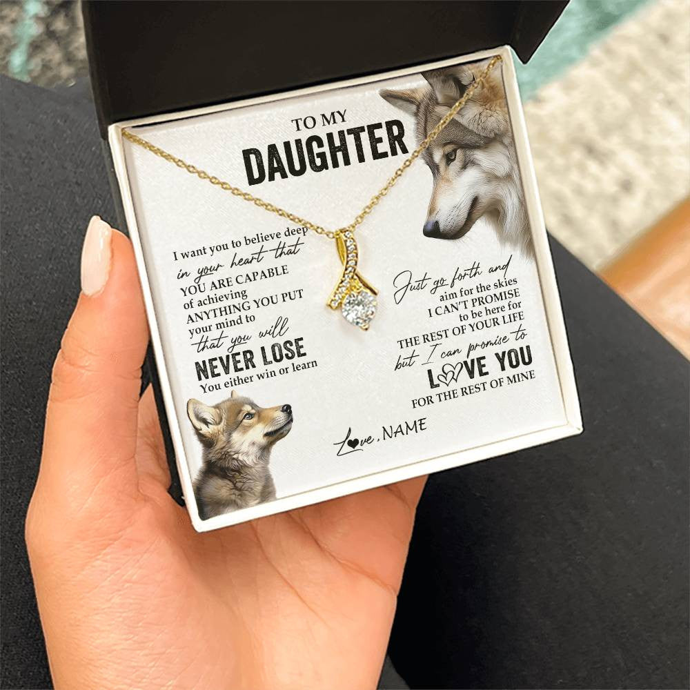 Alluring Beauty Necklace 18K Yellow Gold Finish | 2 | Personalized To My Daughter Necklace From Mom Dad Mother You Will Never Lose Wolf Daughter Birthday Graduation Christmas Customized Gift Box Message Card | teecentury