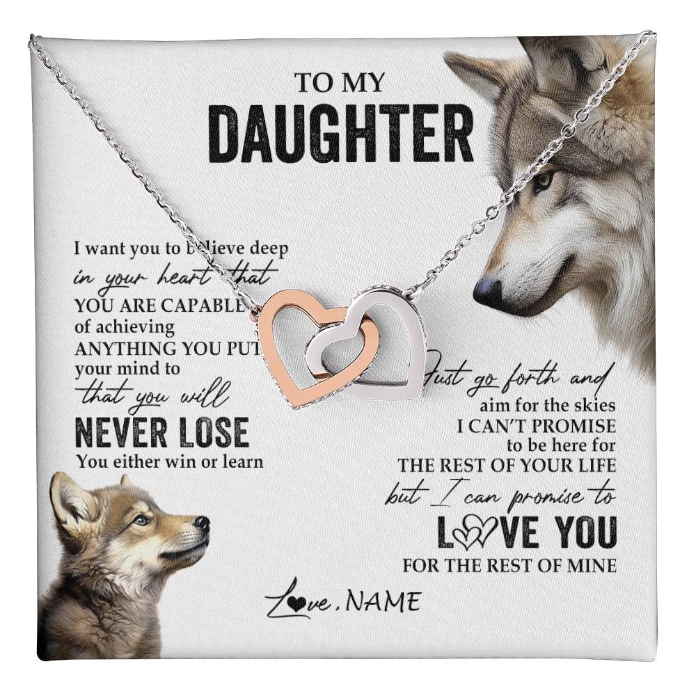 Interlocking Hearts Necklace Stainless Steel & Rose Gold Finish | 1 | Personalized To My Daughter Necklace From Mom Dad Mother You Will Never Lose Wolf Daughter Birthday Graduation Christmas Customized Gift Box Message Card | teecentury
