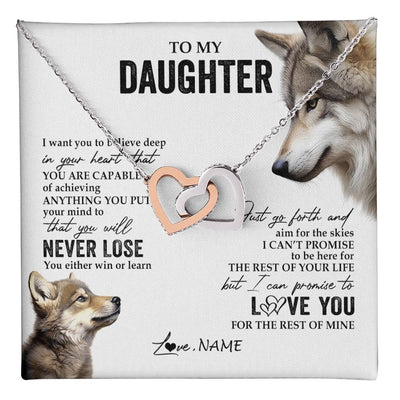 Interlocking Hearts Necklace Stainless Steel & Rose Gold Finish | 1 | Personalized To My Daughter Necklace From Mom Dad Mother You Will Never Lose Wolf Daughter Birthday Graduation Christmas Customized Gift Box Message Card | teecentury