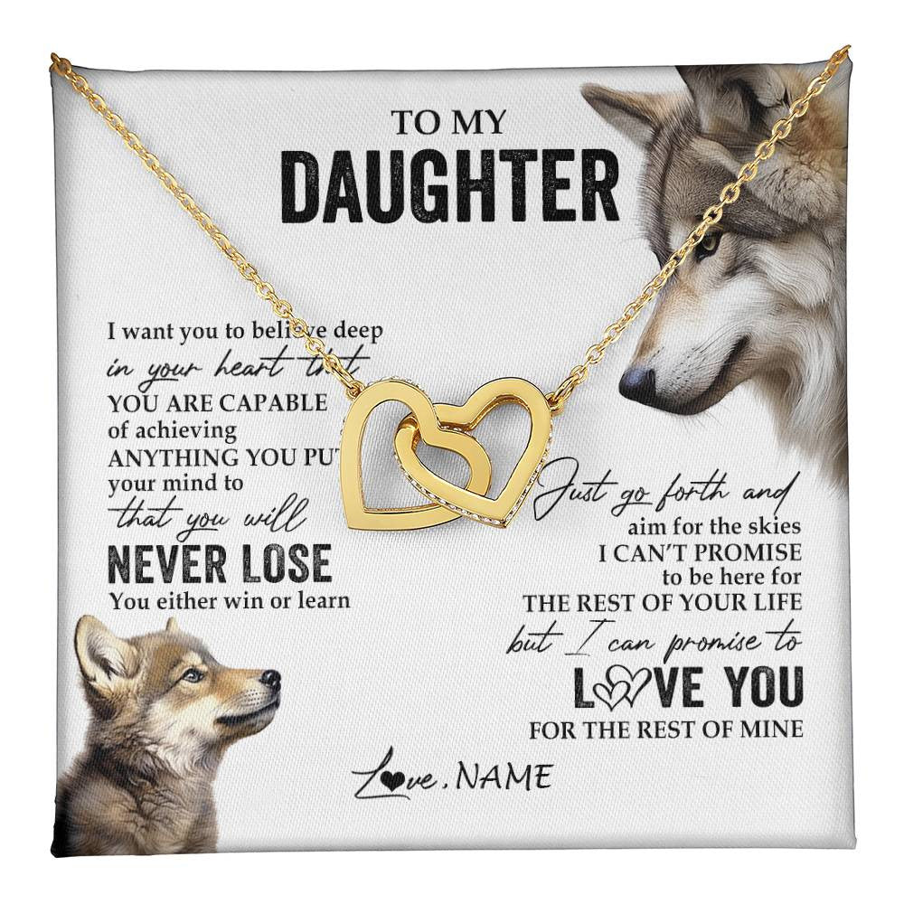 Interlocking Hearts Necklace 18K Yellow Gold Finish | 1 | Personalized To My Daughter Necklace From Mom Dad Mother You Will Never Lose Wolf Daughter Birthday Graduation Christmas Customized Gift Box Message Card | teecentury