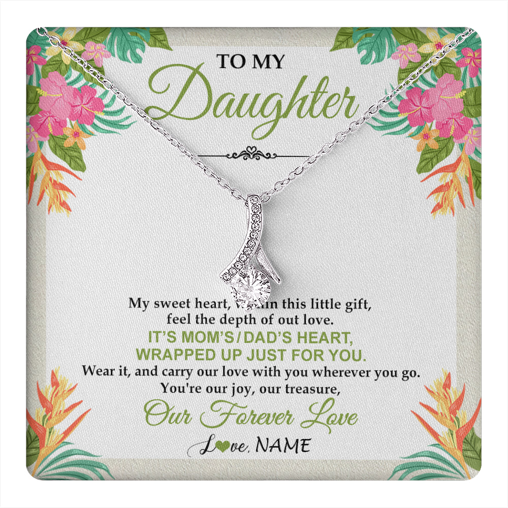 Alluring Beauty Necklace 14K White Gold Finish | 1 | Personalized To My Daughter Necklace From Mom Dad My Sweet Heart Birthday Gift For Daughter Valentine's Day Christmas Graduation Gift Box Message Card | teecentury