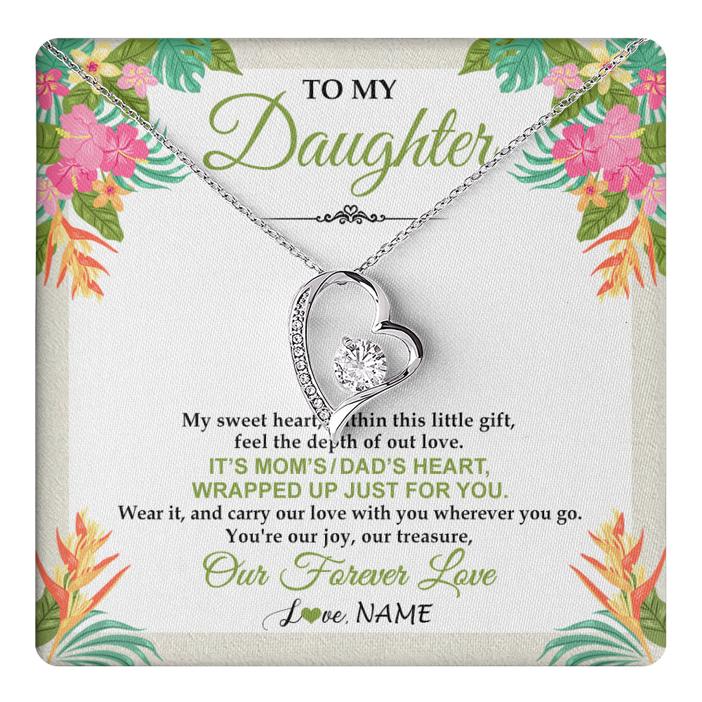 Forever Love Necklace 14K White Gold Finish | 1 | Personalized To My Daughter Necklace From Mom Dad My Sweet Heart Birthday Gift For Daughter Valentine's Day Christmas Graduation Gift Box Message Card | teecentury