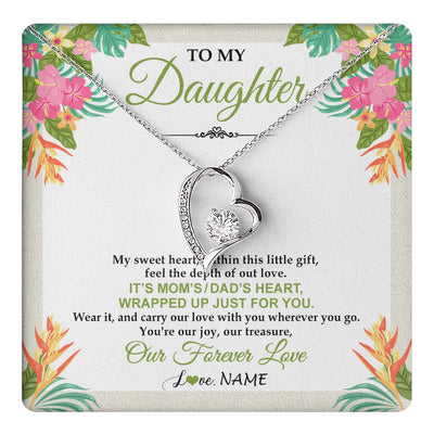 Forever Love Necklace 14K White Gold Finish | 1 | Personalized To My Daughter Necklace From Mom Dad My Sweet Heart Birthday Gift For Daughter Valentine's Day Christmas Graduation Gift Box Message Card | teecentury