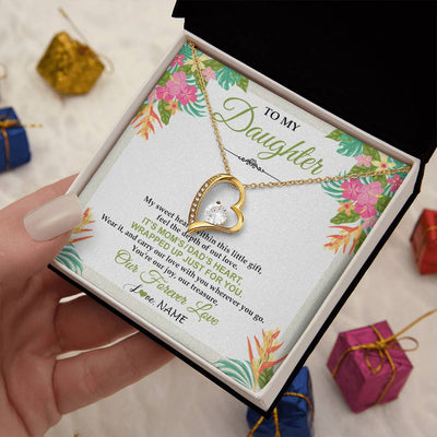Forever Love Necklace 18K Yellow Gold Finish | 2 | Personalized To My Daughter Necklace From Mom Dad My Sweet Heart Birthday Gift For Daughter Valentine's Day Christmas Graduation Gift Box Message Card | teecentury