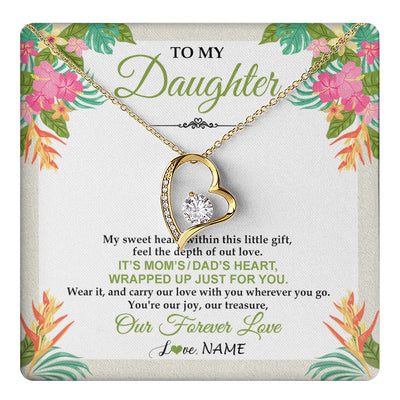 Forever Love Necklace 18K Yellow Gold Finish | 1 | Personalized To My Daughter Necklace From Mom Dad My Sweet Heart Birthday Gift For Daughter Valentine's Day Christmas Graduation Gift Box Message Card | teecentury