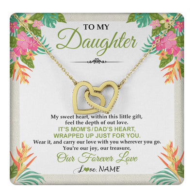 Interlocking Hearts Necklace 18K Yellow Gold Finish | 1 | Personalized To My Daughter Necklace From Mom Dad My Sweet Heart Birthday Gift For Daughter Valentine's Day Christmas Graduation Gift Box Message Card | teecentury