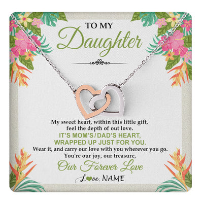 Interlocking Hearts Necklace Stainless Steel & Rose Gold Finish | 1 | Personalized To My Daughter Necklace From Mom Dad My Sweet Heart Birthday Gift For Daughter Valentine's Day Christmas Graduation Gift Box Message Card | teecentury