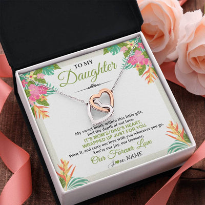 Interlocking Hearts Necklace Stainless Steel & Rose Gold Finish | 2 | Personalized To My Daughter Necklace From Mom Dad My Sweet Heart Birthday Gift For Daughter Valentine's Day Christmas Graduation Gift Box Message Card | teecentury