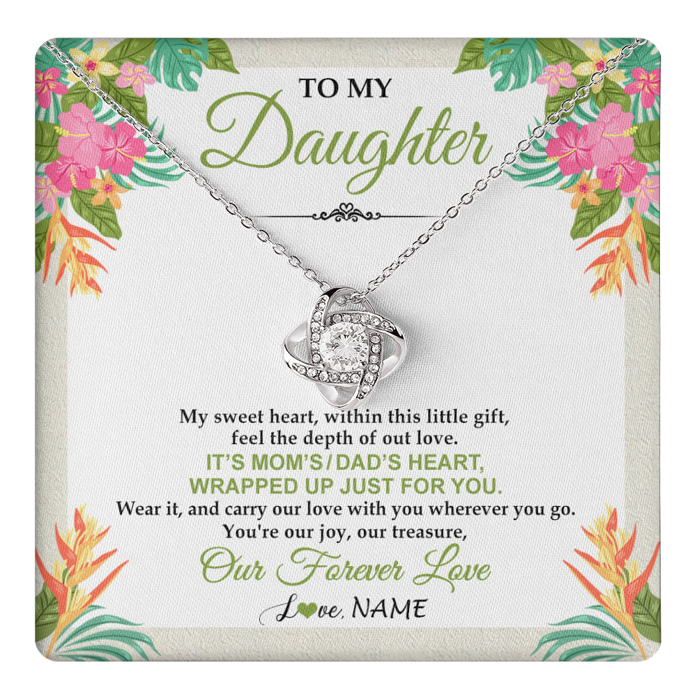 Love Knot Necklace 14K White Gold Finish | 1 | Personalized To My Daughter Necklace From Mom Dad My Sweet Heart Birthday Gift For Daughter Valentine's Day Christmas Graduation Gift Box Message Card | teecentury