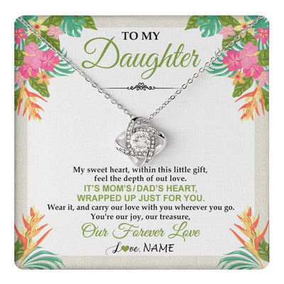 Love Knot Necklace 14K White Gold Finish | 1 | Personalized To My Daughter Necklace From Mom Dad My Sweet Heart Birthday Gift For Daughter Valentine's Day Christmas Graduation Gift Box Message Card | teecentury