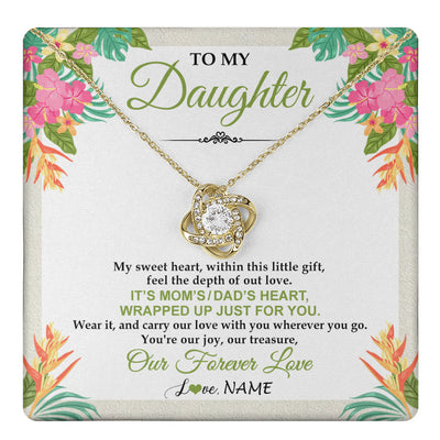 Love Knot Necklace 18K Yellow Gold Finish | 1 | Personalized To My Daughter Necklace From Mom Dad My Sweet Heart Birthday Gift For Daughter Valentine's Day Christmas Graduation Gift Box Message Card | teecentury
