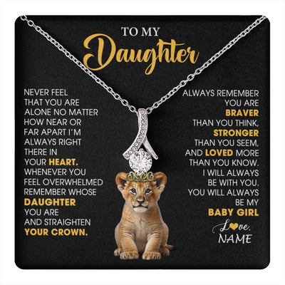Alluring Beauty Necklace 14K White Gold Finish | 1 | Personalized To My Daughter Necklace From Mom Dad Never Feel You Are Alone Lion Birthday Gift Daughter Valentine's Day Christmas Gift Box Message Card | teecentury