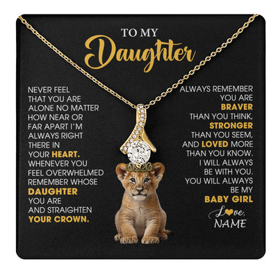 Alluring Beauty Necklace 18K Yellow Gold Finish | 1 | Personalized To My Daughter Necklace From Mom Dad Never Feel You Are Alone Lion Birthday Gift Daughter Valentine's Day Christmas Gift Box Message Card | teecentury