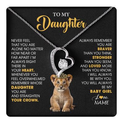 Forever Love Necklace 14K White Gold Finish | 1 | Personalized To My Daughter Necklace From Mom Dad Never Feel You Are Alone Lion Birthday Gift Daughter Valentine's Day Christmas Gift Box Message Card | teecentury