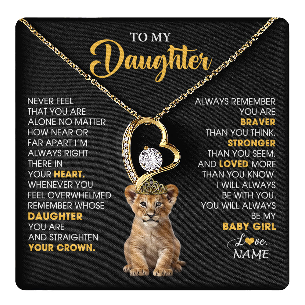 Forever Love Necklace 18K Yellow Gold Finish | 1 | Personalized To My Daughter Necklace From Mom Dad Never Feel You Are Alone Lion Birthday Gift Daughter Valentine's Day Christmas Gift Box Message Card | teecentury