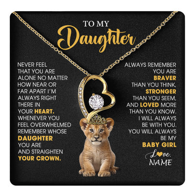 Forever Love Necklace 18K Yellow Gold Finish | 1 | Personalized To My Daughter Necklace From Mom Dad Never Feel You Are Alone Lion Birthday Gift Daughter Valentine's Day Christmas Gift Box Message Card | teecentury