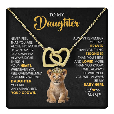 Interlocking Hearts Necklace 18K Yellow Gold Finish | 1 | Personalized To My Daughter Necklace From Mom Dad Never Feel You Are Alone Lion Birthday Gift Daughter Valentine's Day Christmas Gift Box Message Card | teecentury