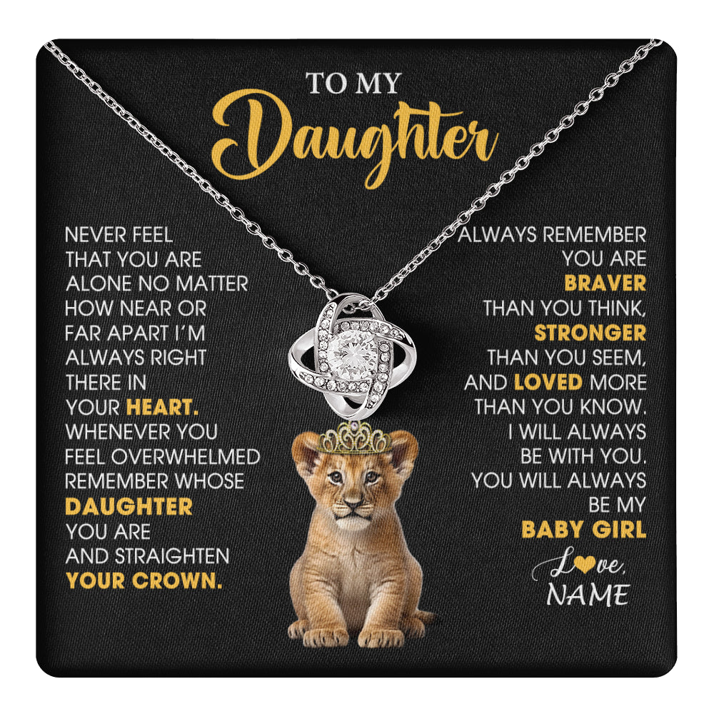 Love Knot Necklace 14K White Gold Finish | 1 | Personalized To My Daughter Necklace From Mom Dad Never Feel You Are Alone Lion Birthday Gift Daughter Valentine's Day Christmas Gift Box Message Card | teecentury