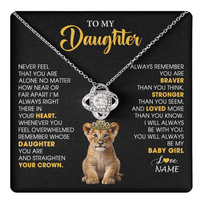 Love Knot Necklace 14K White Gold Finish | 1 | Personalized To My Daughter Necklace From Mom Dad Never Feel You Are Alone Lion Birthday Gift Daughter Valentine's Day Christmas Gift Box Message Card | teecentury