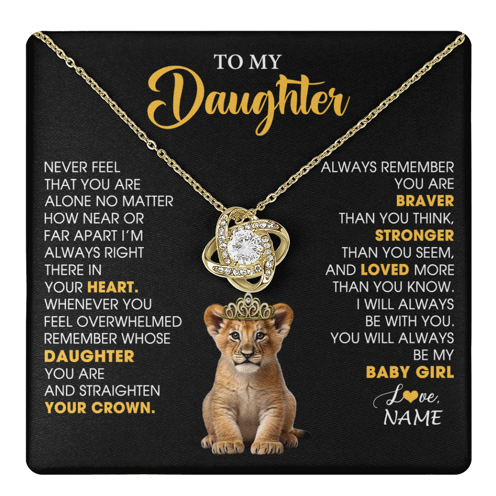 Love Knot Necklace 18K Yellow Gold Finish | 1 | Personalized To My Daughter Necklace From Mom Dad Never Feel You Are Alone Lion Birthday Gift Daughter Valentine's Day Christmas Gift Box Message Card | teecentury
