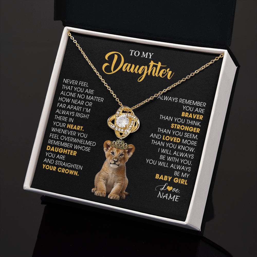 Love Knot Necklace 18K Yellow Gold Finish | 2 | Personalized To My Daughter Necklace From Mom Dad Never Feel You Are Alone Lion Birthday Gift Daughter Valentine's Day Christmas Gift Box Message Card | teecentury