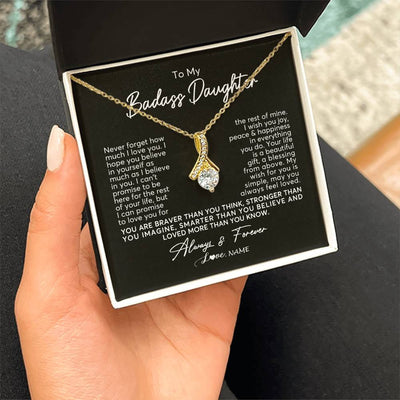 Alluring Beauty Necklace 18K Yellow Gold Finish | Personalized To My Daughter Necklace From Mom Dad Never Forget How Much I Love You Daughter Birthday Christmas Graduation Customized Gift Box Message Card | teecentury