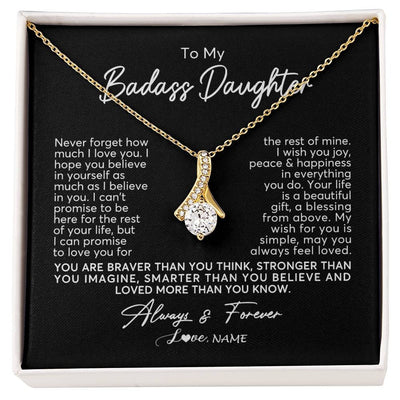 Alluring Beauty Necklace 18K Yellow Gold Finish | Personalized To My Daughter Necklace From Mom Dad Never Forget How Much I Love You Daughter Birthday Christmas Graduation Customized Gift Box Message Card | teecentury