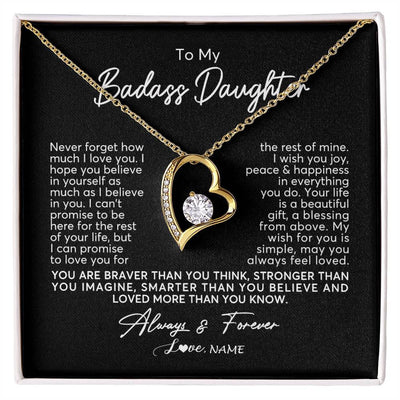 Forever Love Necklace 18K Yellow Gold Finish | Personalized To My Daughter Necklace From Mom Dad Never Forget How Much I Love You Daughter Birthday Christmas Graduation Customized Gift Box Message Card | teecentury