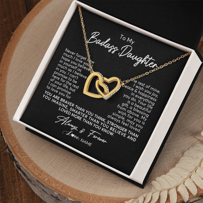 Interlocking Hearts Necklace 18K Yellow Gold Finish | Personalized To My Daughter Necklace From Mom Dad Never Forget How Much I Love You Daughter Birthday Christmas Graduation Customized Gift Box Message Card | teecentury