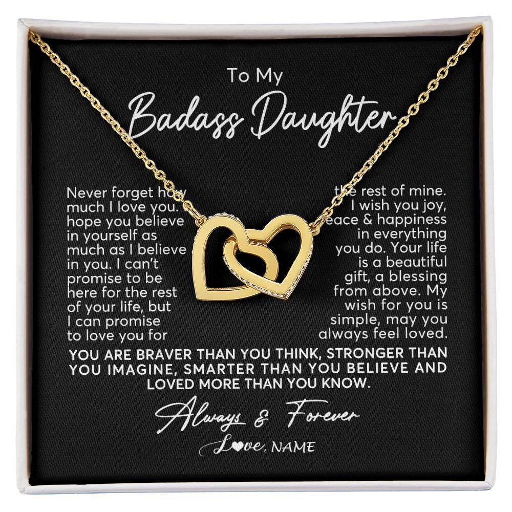 Interlocking Hearts Necklace 18K Yellow Gold Finish | Personalized To My Daughter Necklace From Mom Dad Never Forget How Much I Love You Daughter Birthday Christmas Graduation Customized Gift Box Message Card | teecentury