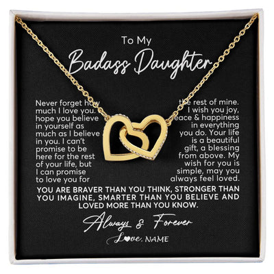 Interlocking Hearts Necklace 18K Yellow Gold Finish | Personalized To My Daughter Necklace From Mom Dad Never Forget How Much I Love You Daughter Birthday Christmas Graduation Customized Gift Box Message Card | teecentury