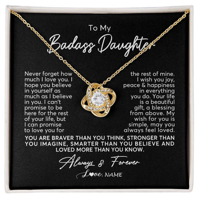 Love Knot Necklace 18K Yellow Gold Finish | Personalized To My Daughter Necklace From Mom Dad Never Forget How Much I Love You Daughter Birthday Christmas Graduation Customized Gift Box Message Card | teecentury