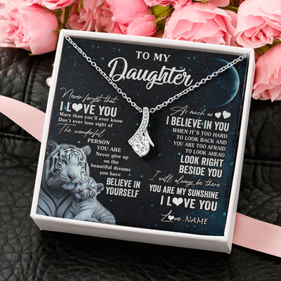 Alluring Beauty Necklace 14K White Gold Finish | 2 | Personalized To My Daughter Necklace From Mom Dad Never Forget I Love You White Tiger Daughter Birthday Graduation Christmas Customized Gift Box Message Card | teecentury