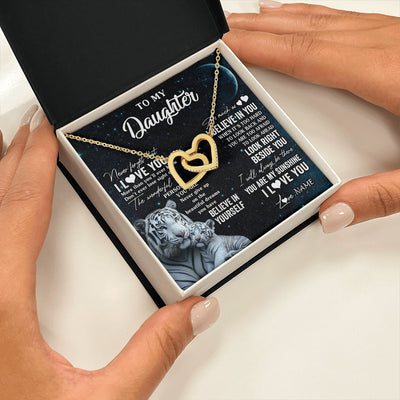 Interlocking Hearts Necklace 18K Yellow Gold Finish | 2 | Personalized To My Daughter Necklace From Mom Dad Never Forget I Love You White Tiger Daughter Birthday Graduation Christmas Customized Gift Box Message Card | teecentury