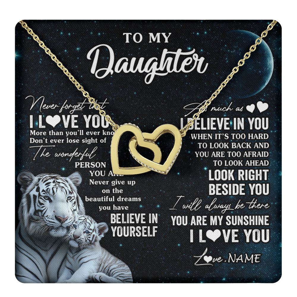 Interlocking Hearts Necklace 18K Yellow Gold Finish | 1 | Personalized To My Daughter Necklace From Mom Dad Never Forget I Love You White Tiger Daughter Birthday Graduation Christmas Customized Gift Box Message Card | teecentury