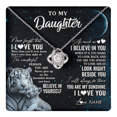 Love Knot Necklace 14K White Gold Finish | 1 | Personalized To My Daughter Necklace From Mom Dad Never Forget I Love You White Tiger Daughter Birthday Graduation Christmas Customized Gift Box Message Card | teecentury