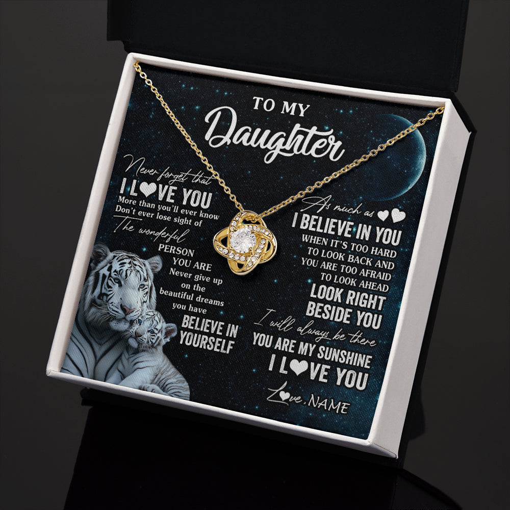 Love Knot Necklace 18K Yellow Gold Finish | 2 | Personalized To My Daughter Necklace From Mom Dad Never Forget I Love You White Tiger Daughter Birthday Graduation Christmas Customized Gift Box Message Card | teecentury