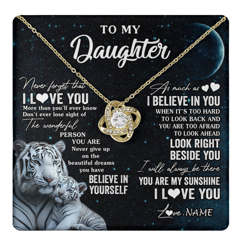 Love Knot Necklace 18K Yellow Gold Finish | 1 | Personalized To My Daughter Necklace From Mom Dad Never Forget I Love You White Tiger Daughter Birthday Graduation Christmas Customized Gift Box Message Card | teecentury