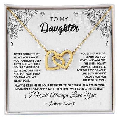 Interlocking Hearts Necklace 18K Yellow Gold Finish | Personalized To My Daughter Necklace From Mom Dad Never Forget That I Love You Daughter Birthday Christmas Jewelry Pendant Customized Gift Box Message Card | teecentury
