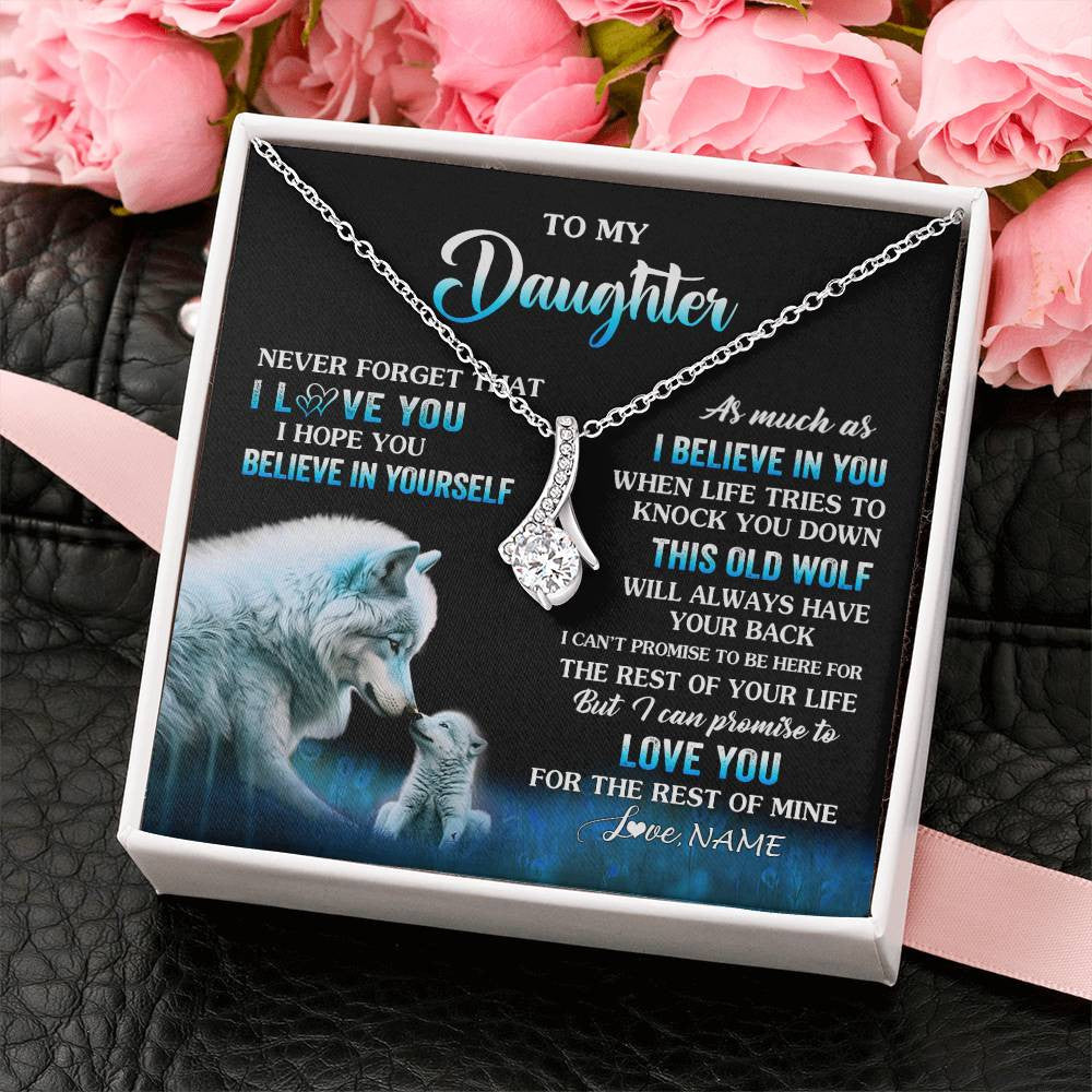 Alluring Beauty Necklace 14K White Gold Finish | 2 | Personalized To My Daughter Necklace From Mom Dad This Old Wolf Love Daughter Birthday Gifts Jewelry Graduation Christmas Customized Gift Box Message Card | teecentury