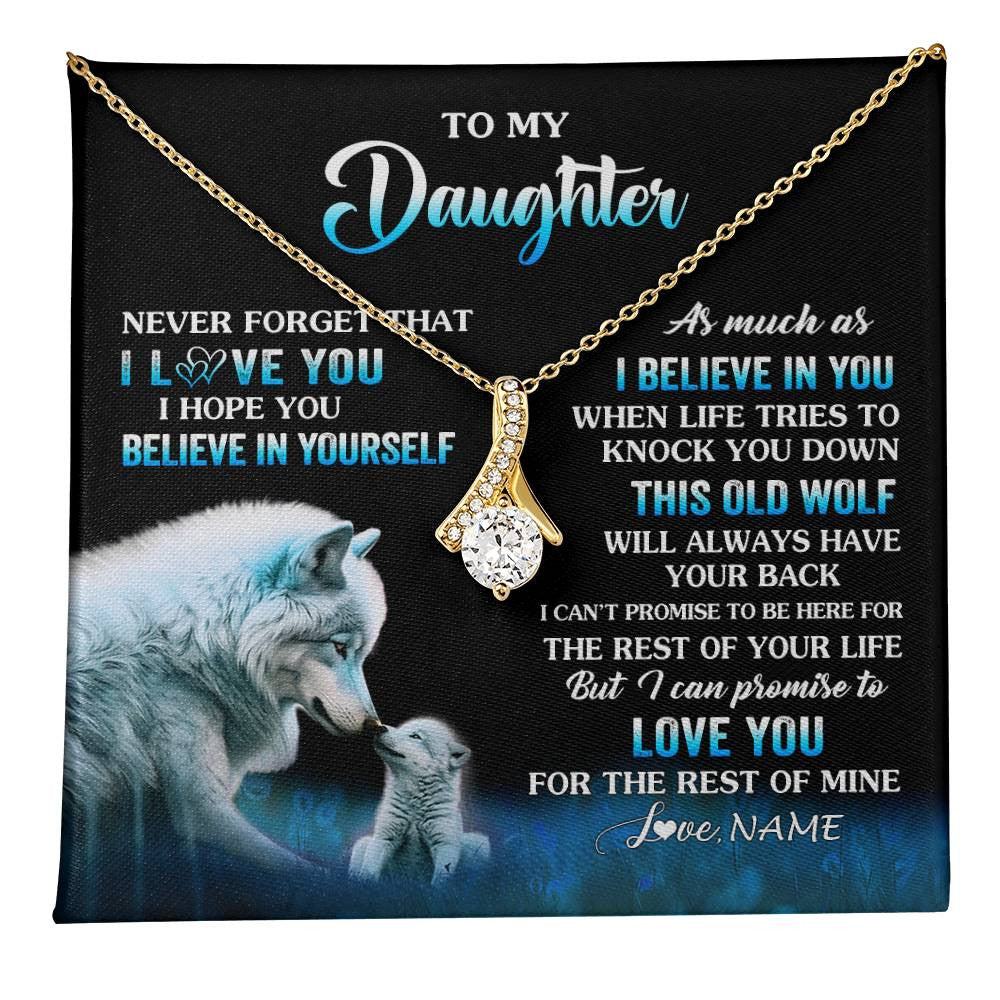 Alluring Beauty Necklace 18K Yellow Gold Finish | 1 | Personalized To My Daughter Necklace From Mom Dad This Old Wolf Love Daughter Birthday Gifts Jewelry Graduation Christmas Customized Gift Box Message Card | teecentury